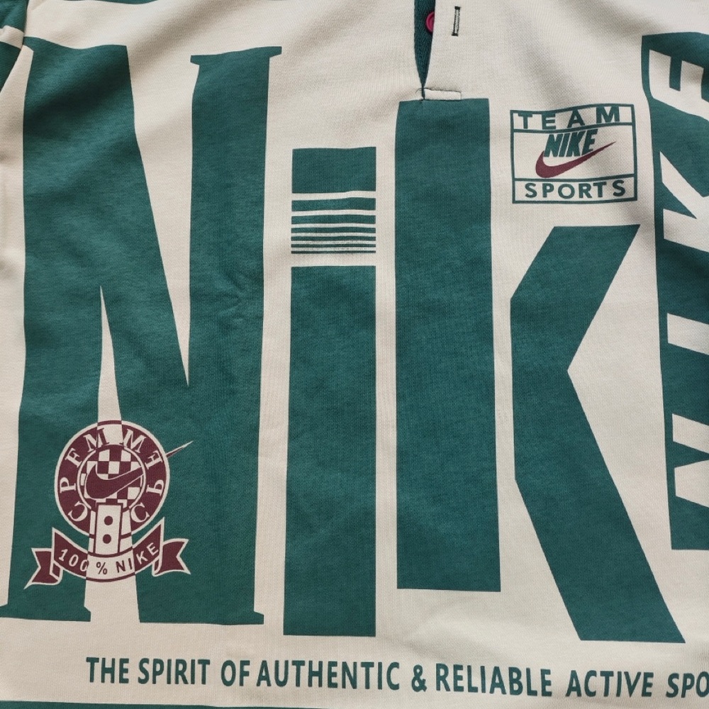 Nike Green and Cream Striped Long-Sleeve Polo with Bold Logo - Picture 4 of 7